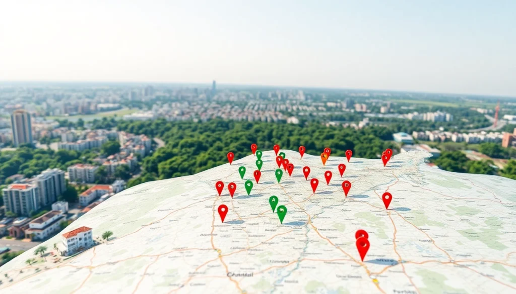 Highlighting India GeoTag locations on a geographic map with vibrant color-coded pins for clarity.