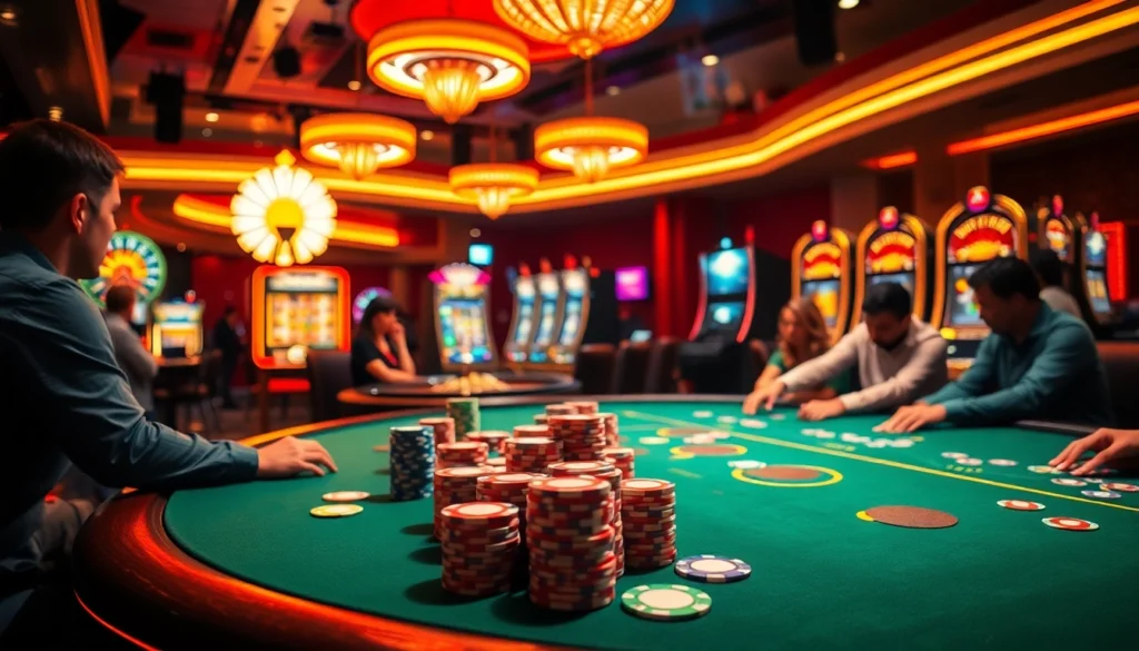 Experience the thrill of xem bong da socolive while enjoying a lively casino atmosphere with poker tables and slot machines.