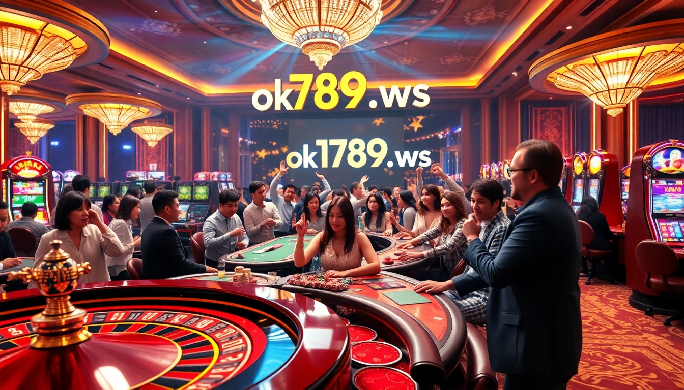 Experience the thrill of winning at ok789.ws with vibrant casino games like roulette and poker, all under luxurious lighting.
