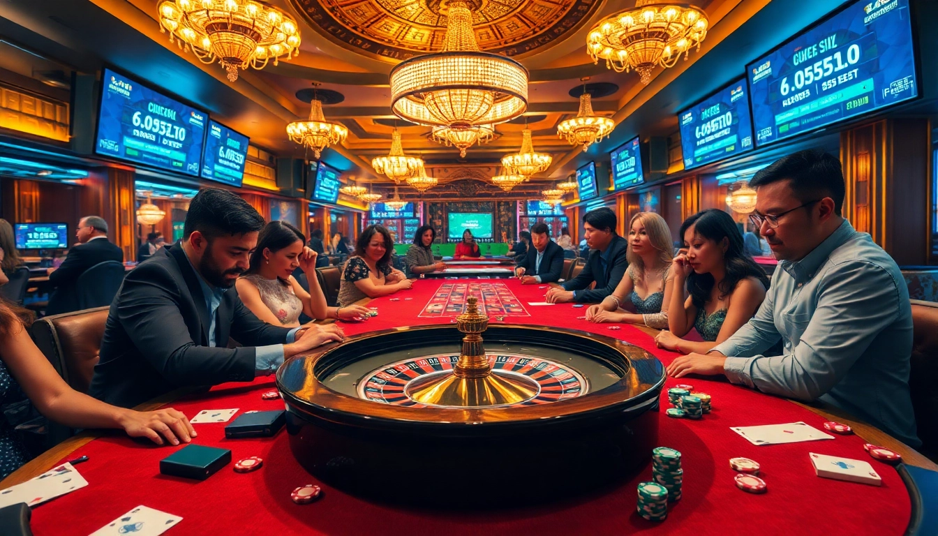 Players strategizing at a roulette table while checking kèo nhà cái hôm nay for best bets in a bustling casino.