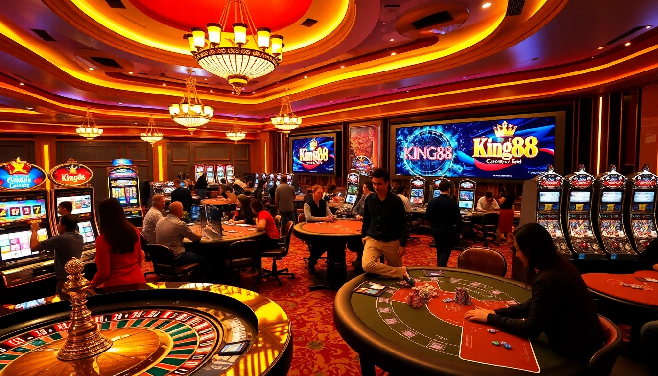 Experience the thrill of gambling as you 'đu nhập King88' to unlock exciting table games and slot machines in a dazzling casino environment.